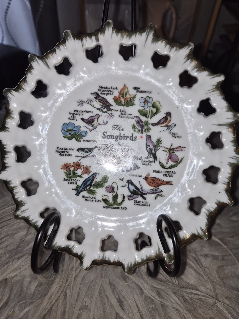 ​Vintage Reticulated Songbirds and Flower Emblems of Canada Souvenir Plate 7.5